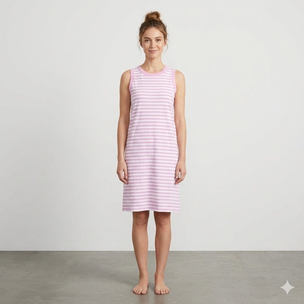 Kule Pink White Striped Cotton Tank Dress Sleeveless Midi Size XS